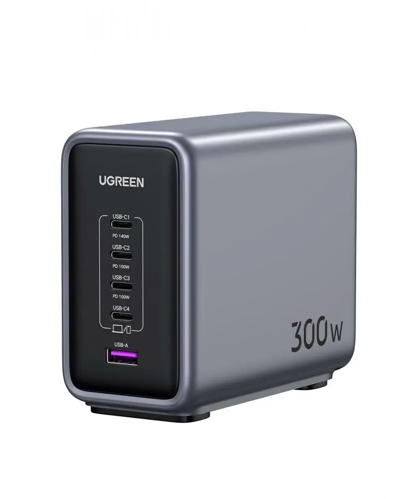 UGREEN GaN 300W — compact GaN charger with 5 ports (4× USB-C, 1× USB-A)